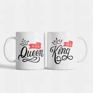 King and Queen couple mugs matching his and her ceramic mug set