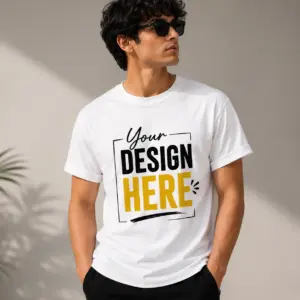 Custom men's white t-shirt with upload your own design printing area